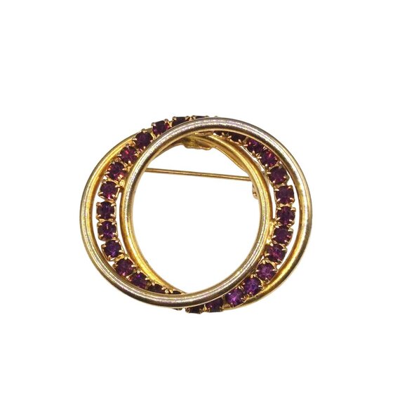 Vintage Gold Tone Interlocking Rings Lapel Brooch, Triple Ring with Two Polished - Picture 2 of 3